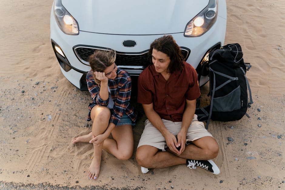 People Sitting in Front of a Vehicle